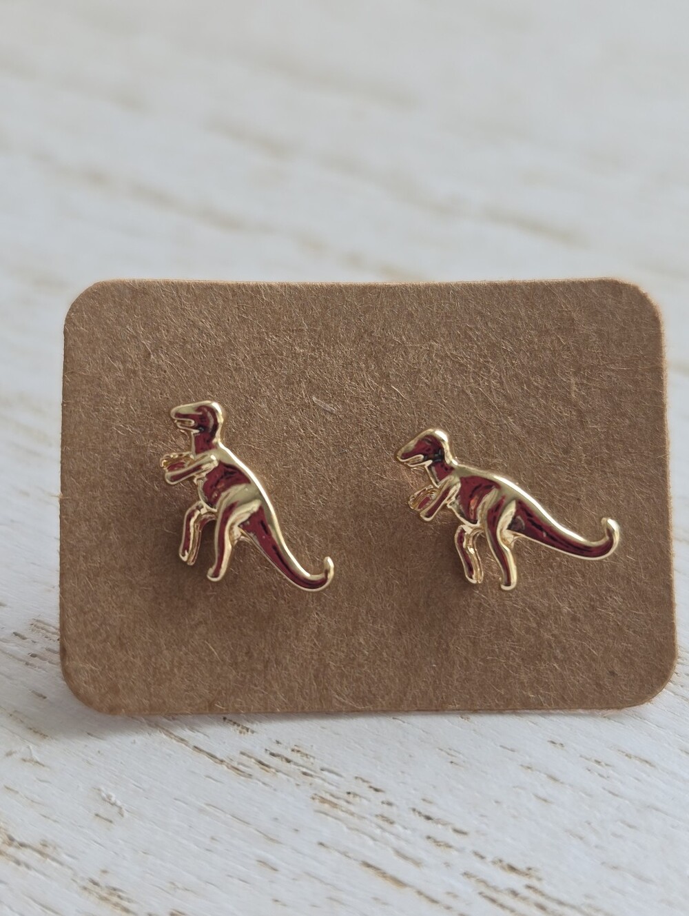 Gold Dinosaur Stud Earrings for Kids - Cute T-Rex Accessory